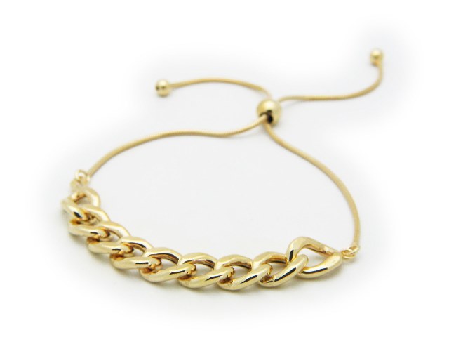 Gold Plated Sterling Silver Rounded Cuban Link Chain Bracelet, Adjustable Size