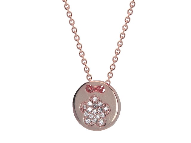 Silver Pink Plated Cz Flower 10 Mm Disc Necklace, 15.5 Plus 1.5 In.