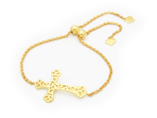 Beckids Jewelry For Teens - 18kt Gold Plated Sterling Silver 30 Mm Cross Bracelet, Adjustable