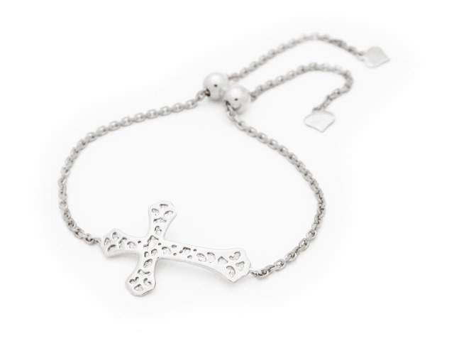Beckids Fine Jewelry For Teens - Silver Rhodium Plated 30 Mm Cross Adjustable Bracelet