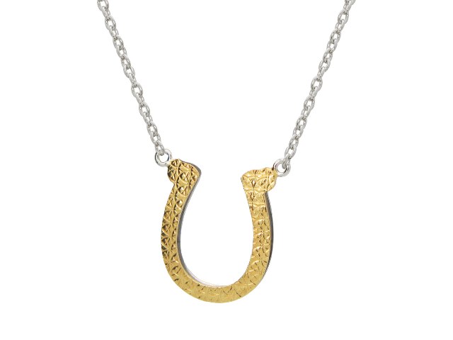 Lucky Platinum & Gold Plated Sterling Silver Cz Horseshoe Pendant