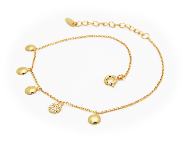 Gold Plated Sterling Silver Mini Glimmering Cz Discs Anklet, 9 In. Plus 1.5 In. Extension