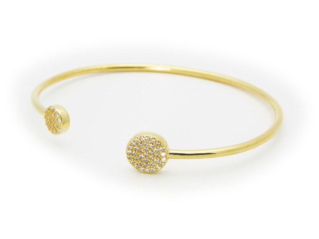 18k Gold Plated Sterling Silver Studded Disks Cuff Bangle