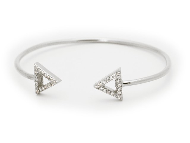 Platinum Plated Sterling Silver Studded Triangle Cuff Bangle Bracelet