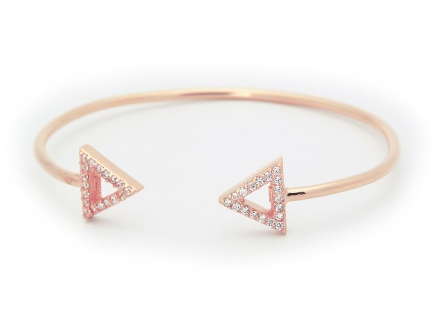 Rose Gold Plated Sterling Silver Studded Triangle Cuff Bangle Bracelet