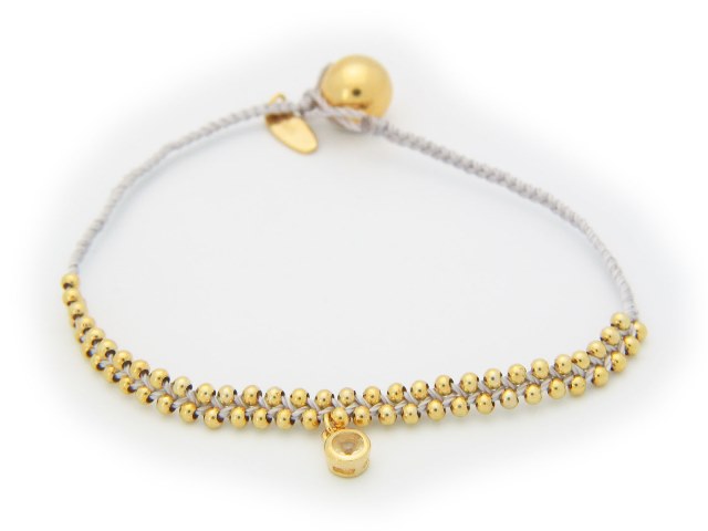 Silver Gold Plated Beads Ivory Cord April Bracelet Crystal Cz Birthstone Hanging, 6 In.