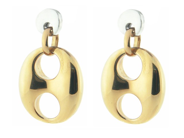 Italian Polished Gold Plated Sterling Silver Marine Link Dangling Earrings