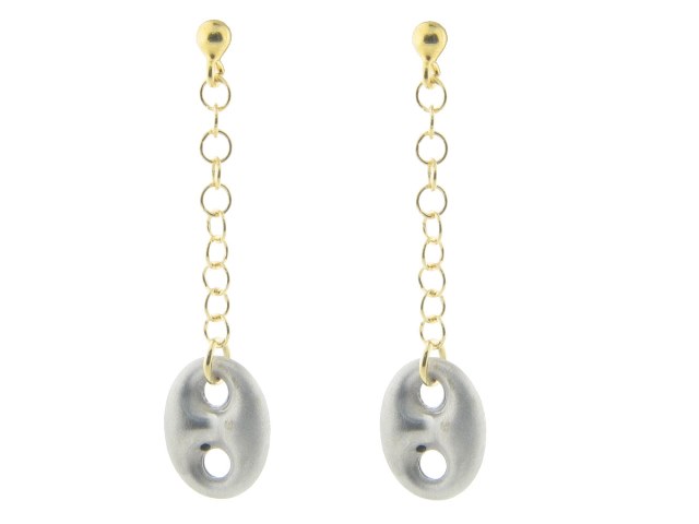 Italian Two Tone Gold Plated Sterling Silver Dangling Marine Link Earrings