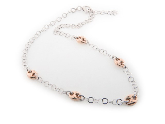 Italian Bronze Rose Gold & Rhodium Plated Sterling Silver Marine Link Chain Necklace, 19 In.