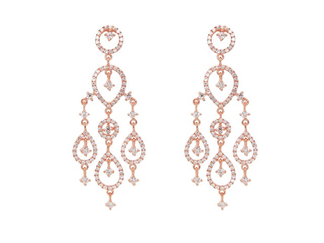 Rose Gold Plated Sterling Silver Dangling Chandelier Imitation Diamond Earrings