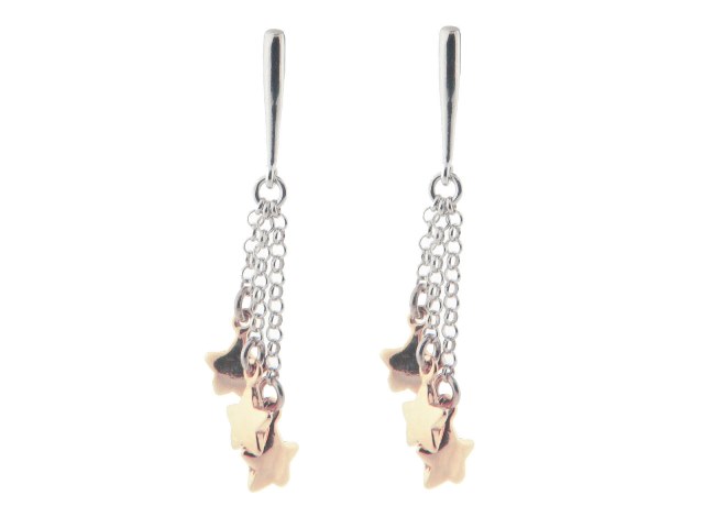 Rose Gold Plated Sterling Silver Dangling Shooting Stars Earrings
