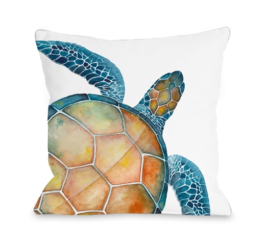Oversized Sea Turtle Pillow, Blue - 18 X 18 In.
