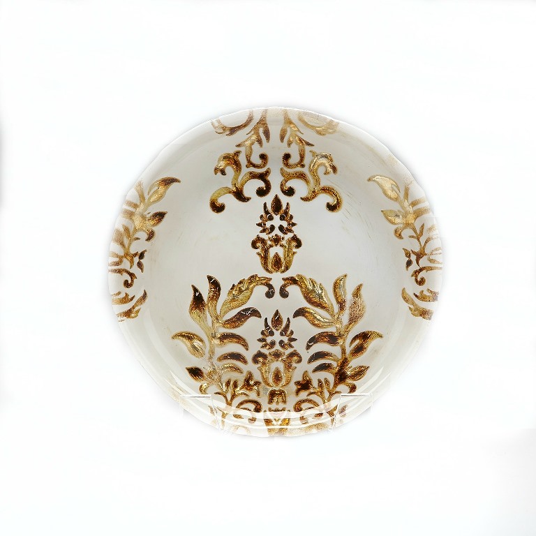 Damask 6 In. Ivory & Gold Plate - Set Of 4