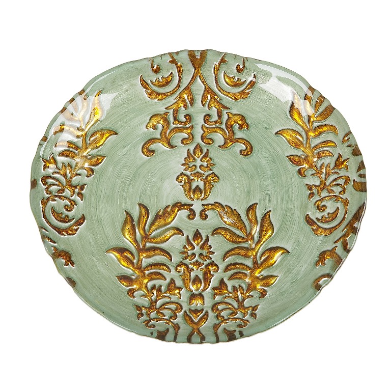 Damask 8.5 In. Turquoise & Gold Plate - Set Of 4