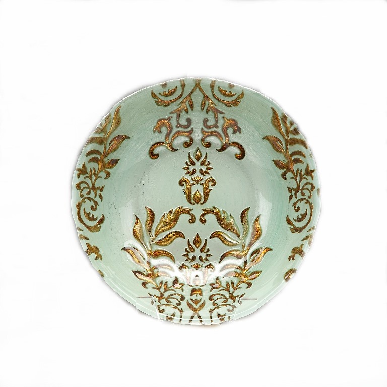 Damask 7.5 In. Turquoise & Gold Bowl - Set Of 4