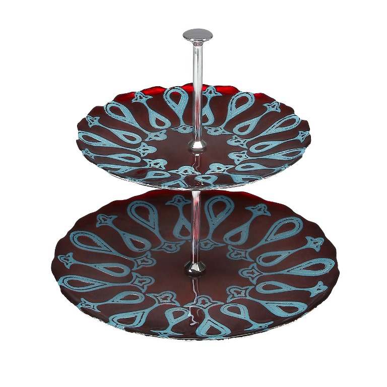 Red Pomegranate 5944t2-4 Larissa 11 - 8.5 In. Red & Blue 2 Tier Stand