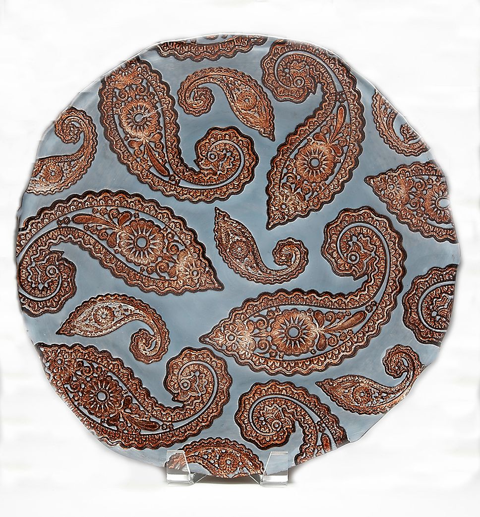 Red Pomegranate 6488-6 Paisley 13 In. Blue Copper Platter
