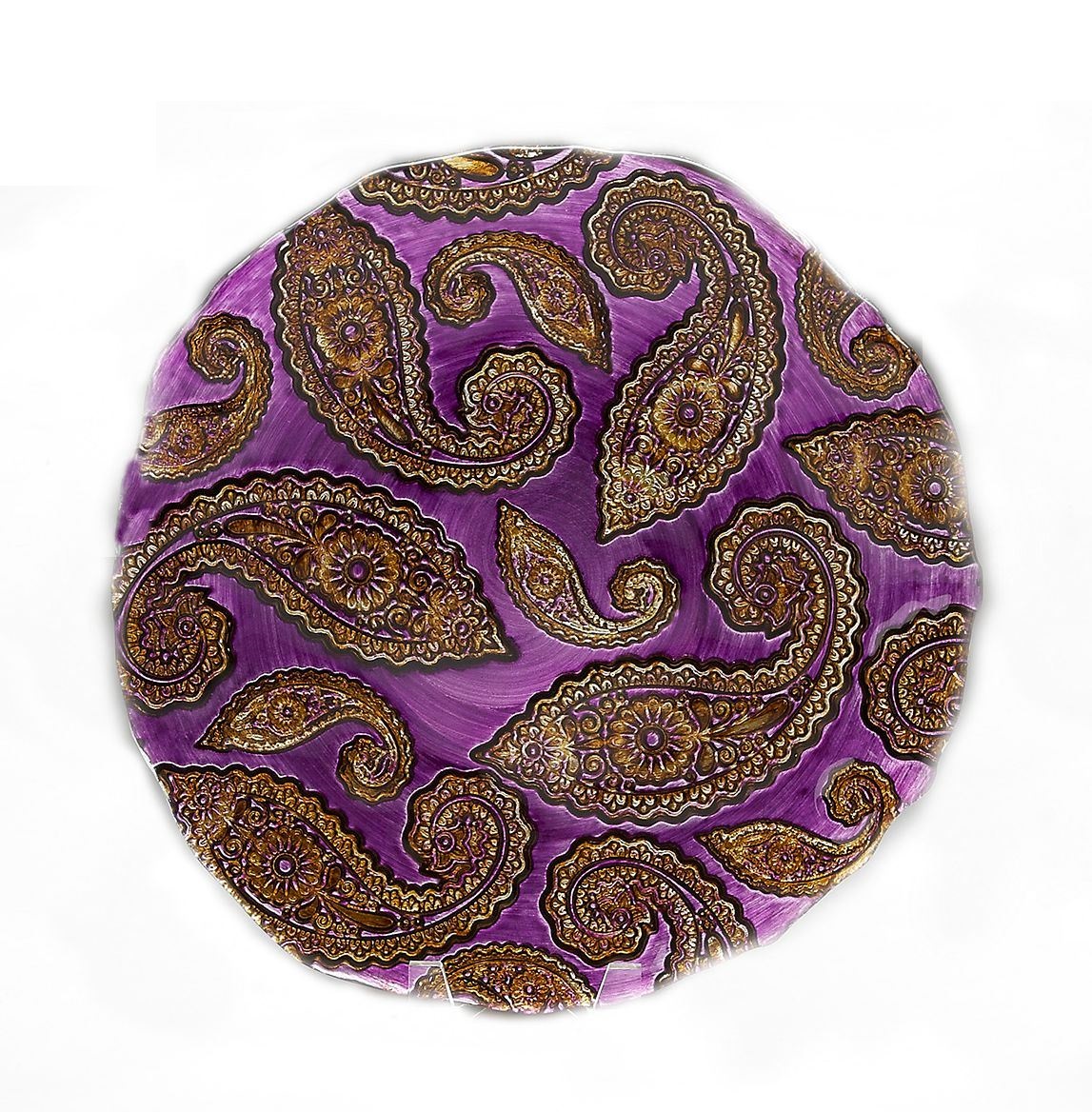 Red Pomegranate 6488-9 Paisley 13 In. Purple Gold Platter