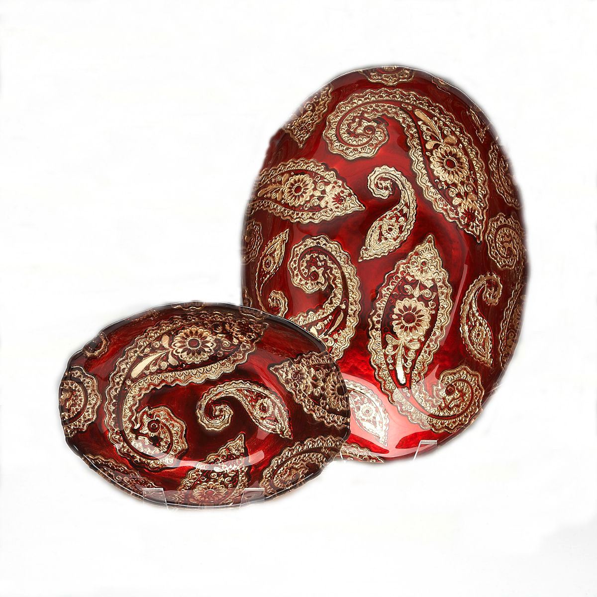 Paisley 12 In. Red Gold Oval Bowl