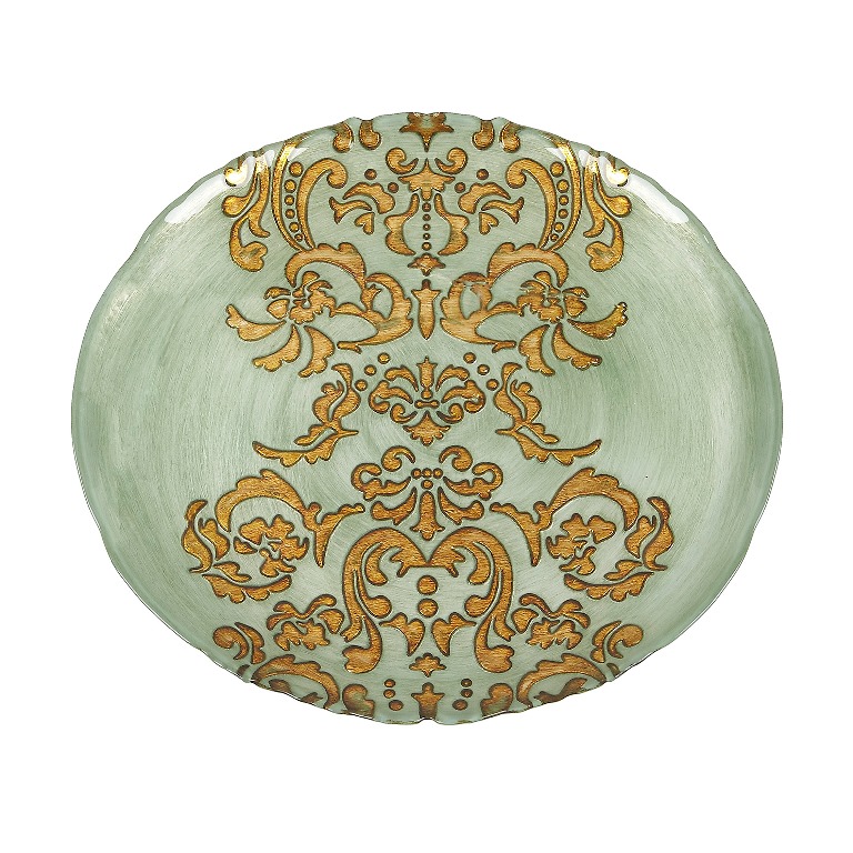 Damask 13 In. Turquoise Gold Charger Plate