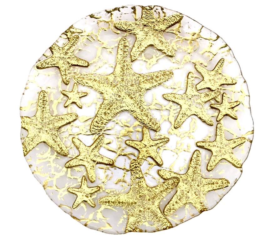 Sea Star Dessert Plate Mirror, Gold - Set Of 4