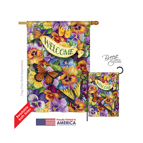 04082 Floral Pansies With Butterflies 2-sided Vertical Impression House Flag - 28 X 40 In.