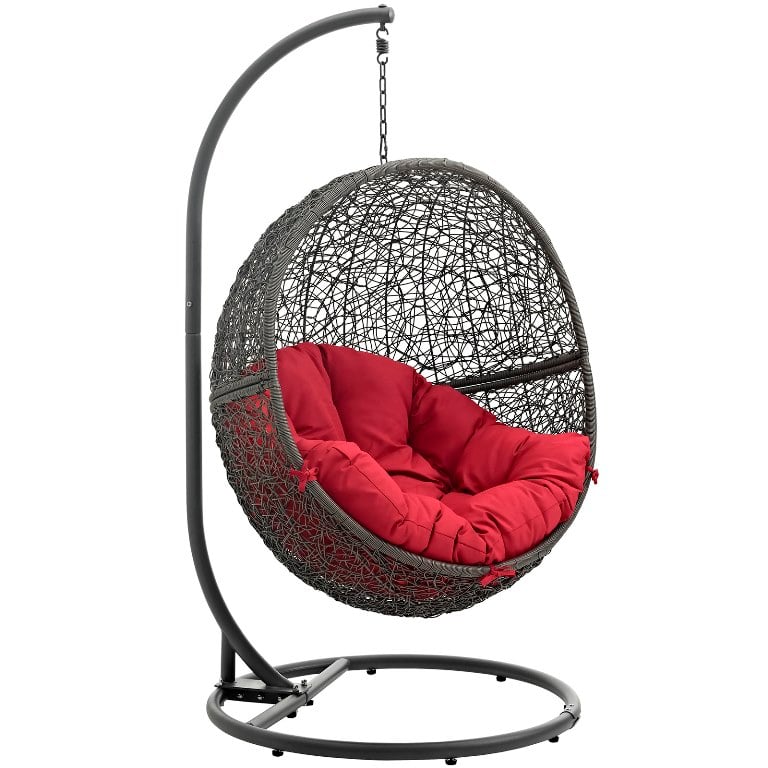 Modway Eei-2273-gry-red Hide Outdoor Patio Swing Chair With Stand, Gray Red