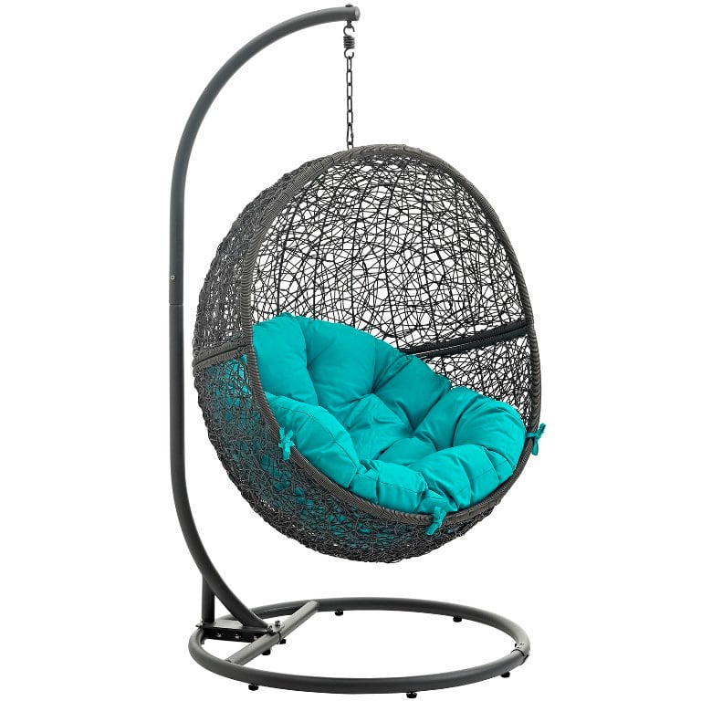 Modway Eei-2273-gry-trq Hide Outdoor Patio Swing Chair With Stand, Gray Turquoise