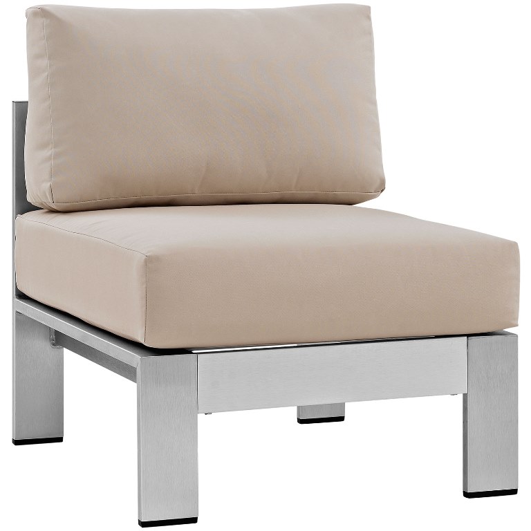 Modway Eei-2263-slv-bei Shore Outdoor Patio Aluminum Armless Chair, Silver & Beige
