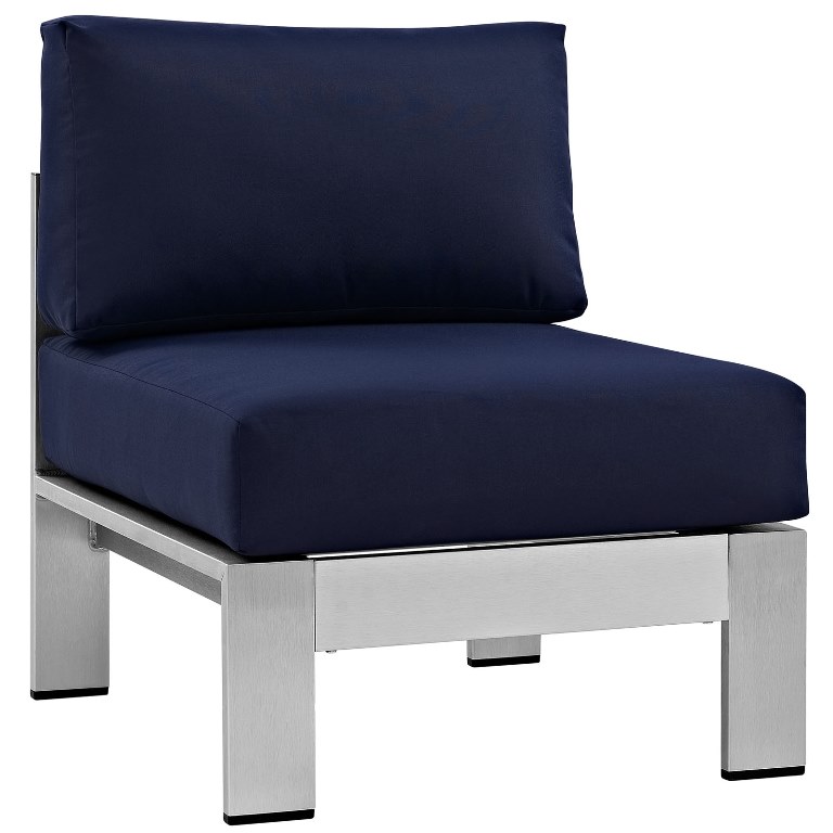 Modway Eei-2263-slv-nav Shore Outdoor Patio Aluminum Armless Chair, Silver & Navy