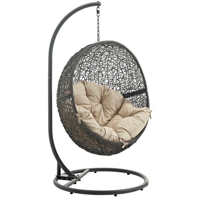 Modway Eei-2273-gry-bei Hide Outdoor Patio Swing Chair With Stand, Gray Beige