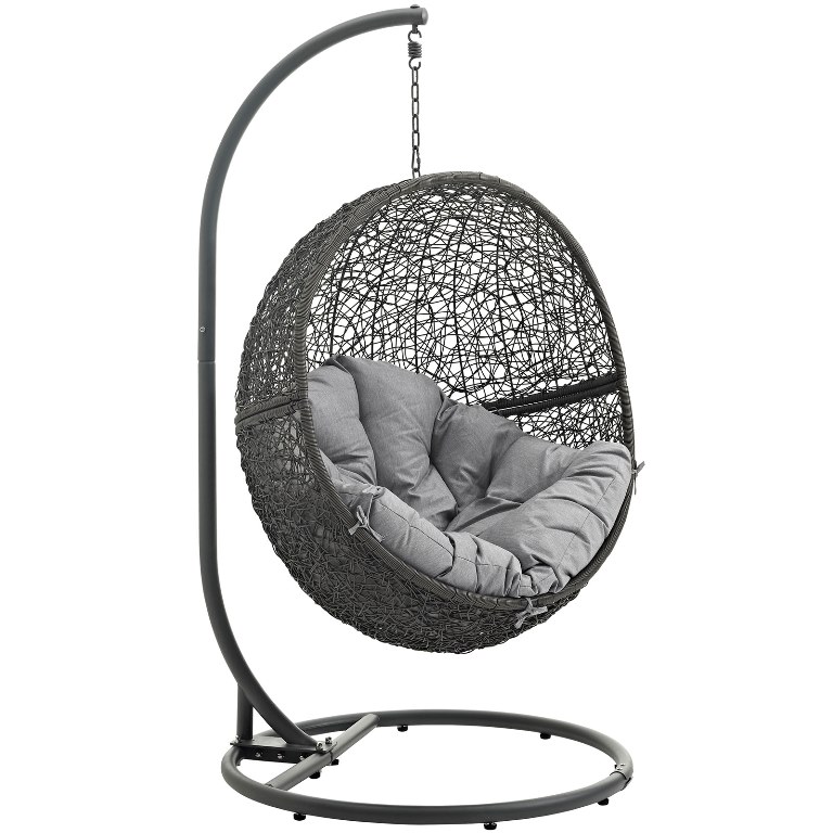 Modway Eei-2273-gry-gry Hide Outdoor Patio Swing Chair With Stand, Gray