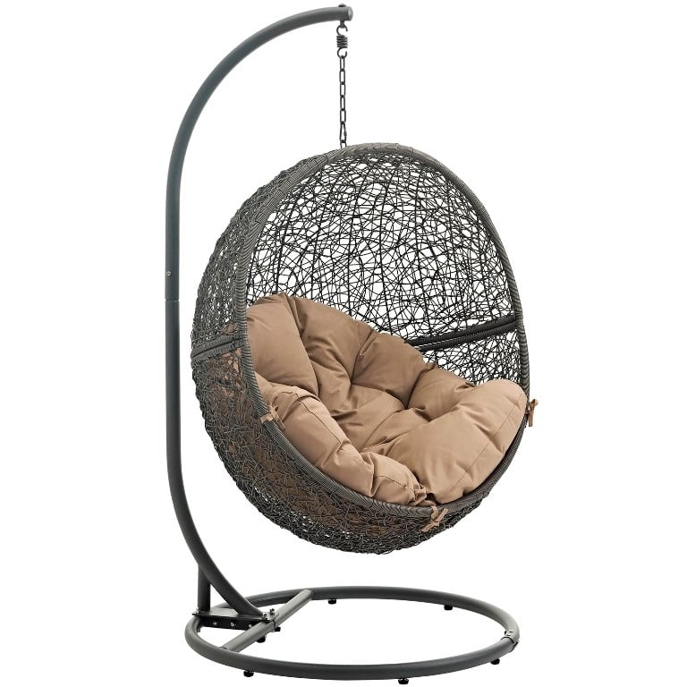 Modway Eei-2273-gry-moc Hide Outdoor Patio Swing Chair With Stand, Gray & Mocha