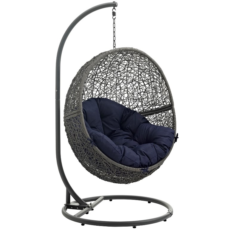 Modway Eei-2273-gry-nav Hide Outdoor Patio Swing Chair With Stand, Gray & Navy