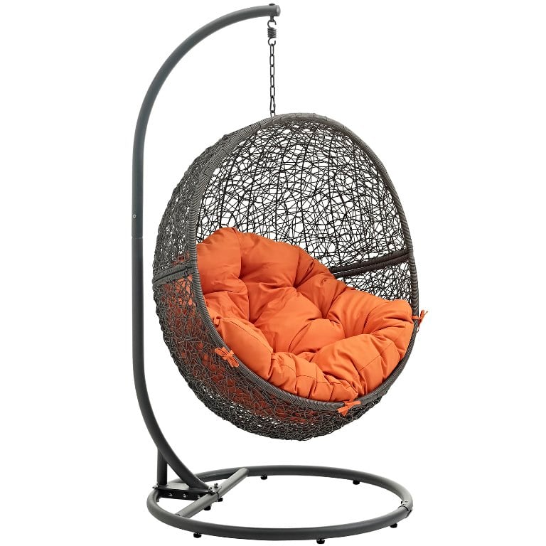 Modway Eei-2273-gry-ora Hide Outdoor Patio Swing Chair With Stand, Gray & Orange