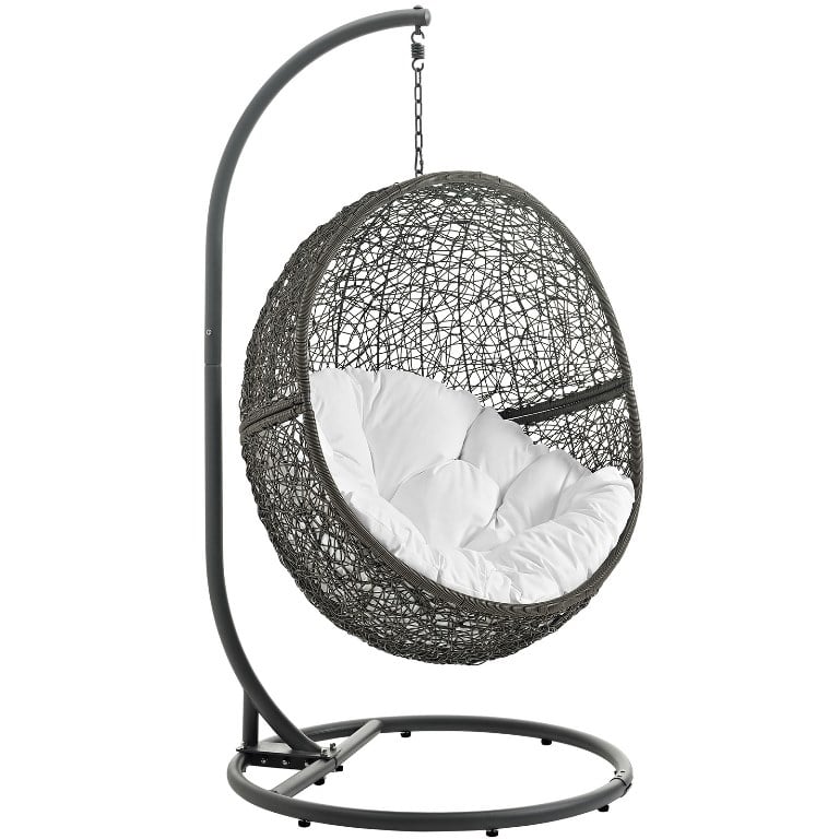 Modway Eei-2273-gry-whi Hide Outdoor Patio Swing Chair With Stand, Gray & White