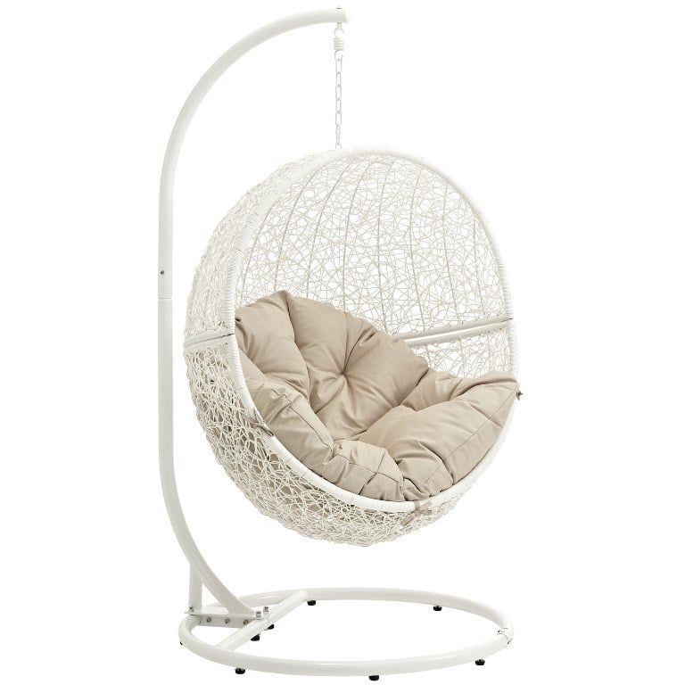 Modway Eei-2273-whi-bei Hide Outdoor Patio Swing Chair With Stand, White & Beige