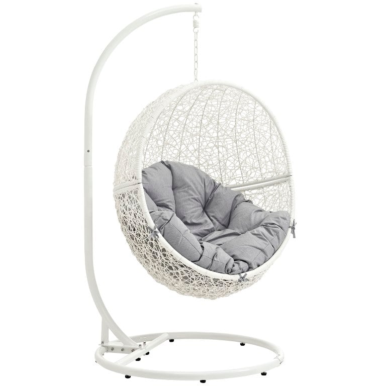 Modway Eei-2273-whi-gry Hide Outdoor Patio Swing Chair With Stand, White & Gray