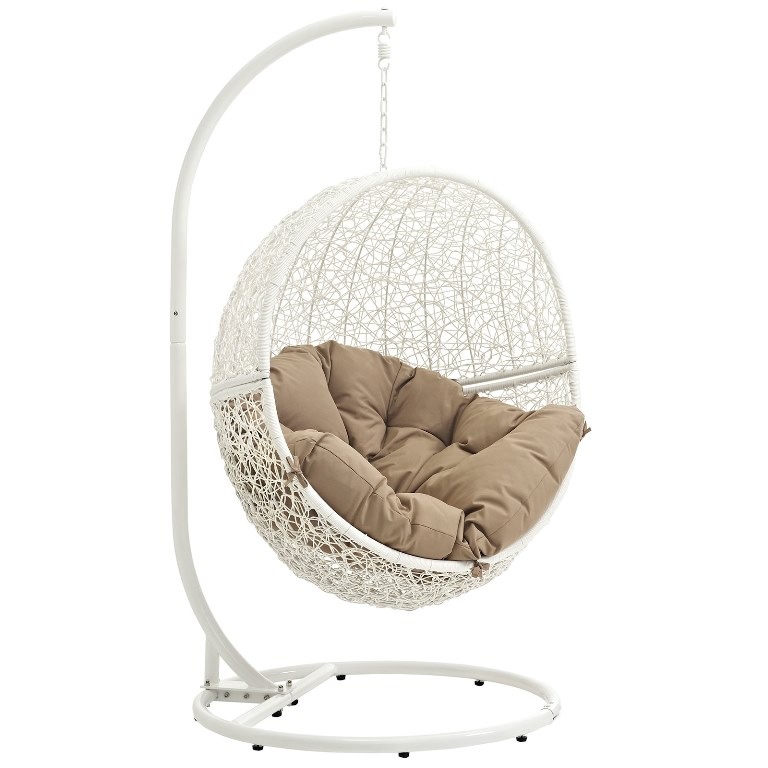 Modway Eei-2273-whi-moc Hide Outdoor Patio Swing Chair With Stand, White Mocha