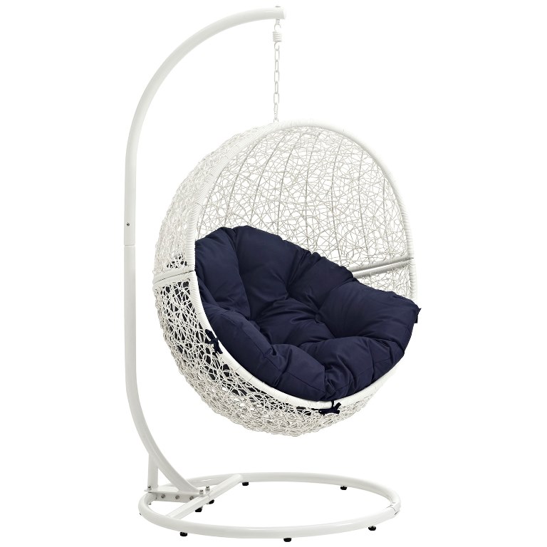 Modway Eei-2273-whi-nav Hide Outdoor Patio Swing Chair With Stand, White Navy