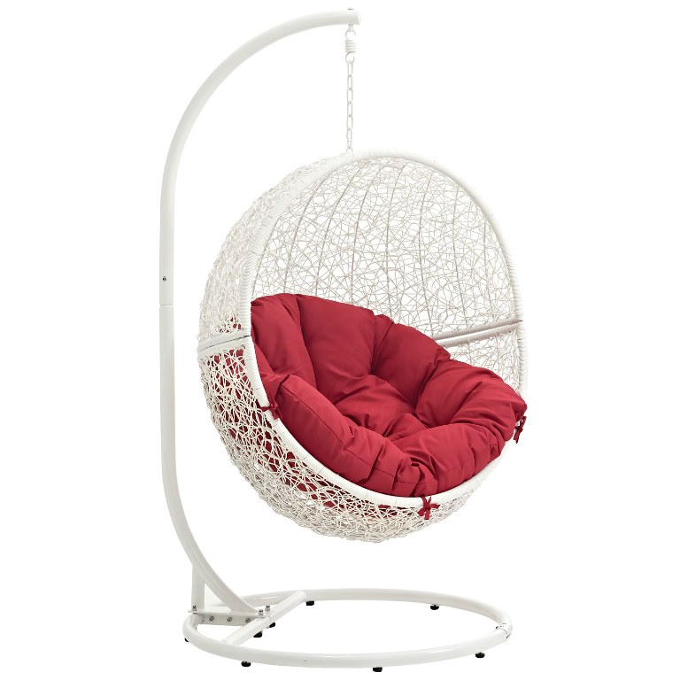 Modway Eei-2273-whi-red Hide Outdoor Patio Swing Chair With Stand, White Red