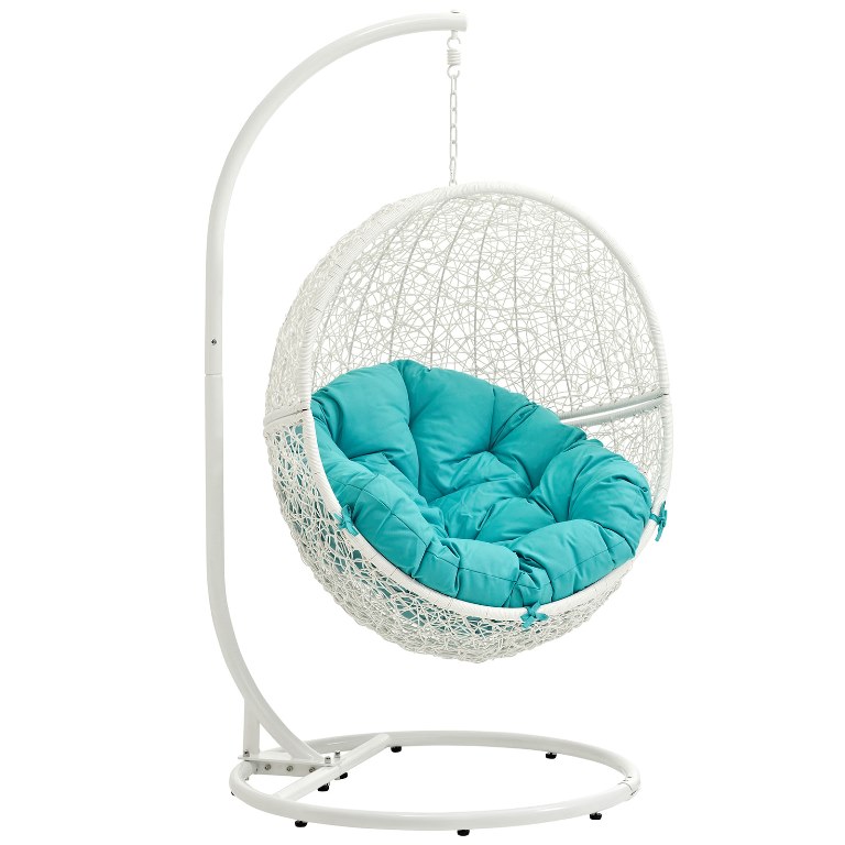 Modway Eei-2273-whi-trq Hide Outdoor Patio Swing Chair With Stand, White Turquoise