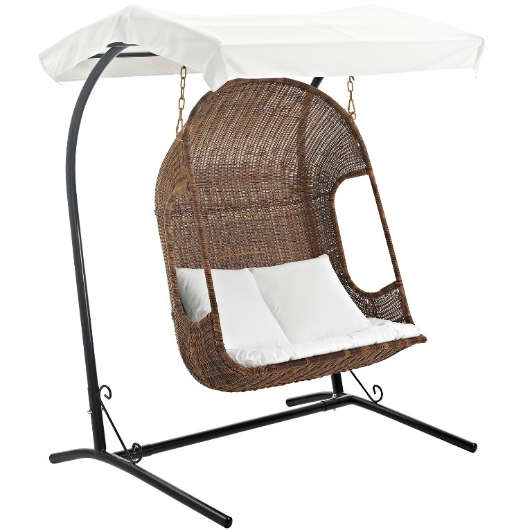 Modway Eei-2278-brn-whi-set Vantage Outdoor Patio Swing Chair, Brown & White