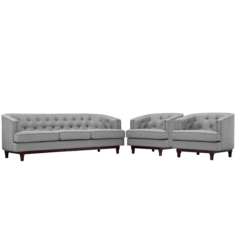 Modway Eei-2448-lgr-set Coast Living Room Sofa Set, Light Gray - Set Of 3