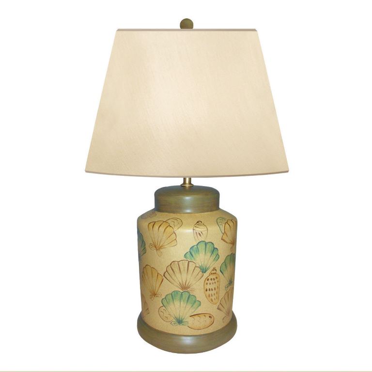 Jb Hirsch Home Decor Jb15455he12 21 In. Fan Shell Hand Painted Porcelain Accent Table Lamp With 12 In.hard Back English Emprie Beige Linen Shade
