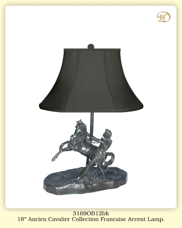 Jb Hirsch Home Decor 3169ob12bk 18 In. Ancien Cavalier Collection Fancaise Accent Table Lamp, Black