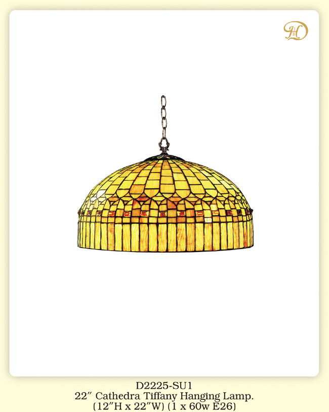 Jb Hirsch Home Decor D2225-su1 22 In. Cathedral Tiffany Hanging 1 Light Bowl Pendant