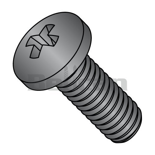 0.25-20 X 2.5 Phillips Pan Fully Threaded Machine Screw, Black Oxide - 18-8 Stainless Steel - Box Of 1000