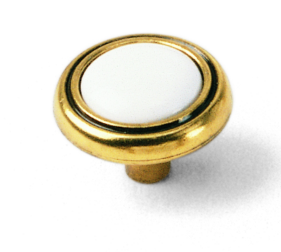 15441 1.25 In. Knob - White - Antique Brass