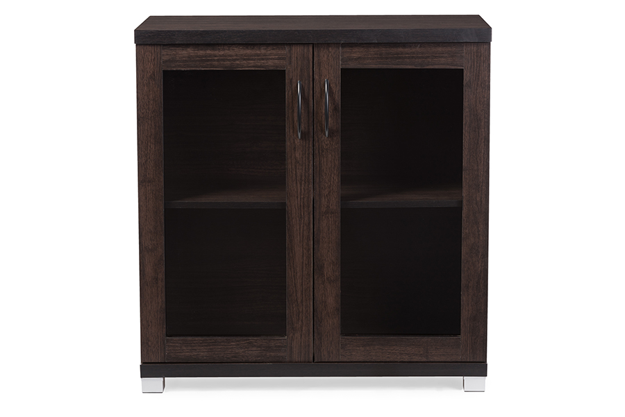 Sr 890001-wenge Zentra Modern & Contemporary Dark Brown Sideboard Storage Cabinet With Glass Doors - 32.76 X 31.2 X 15.6 In.